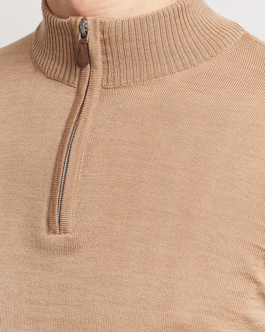 Herr | Tröjor | Stenströms | Merino Wool Half Zip Sand