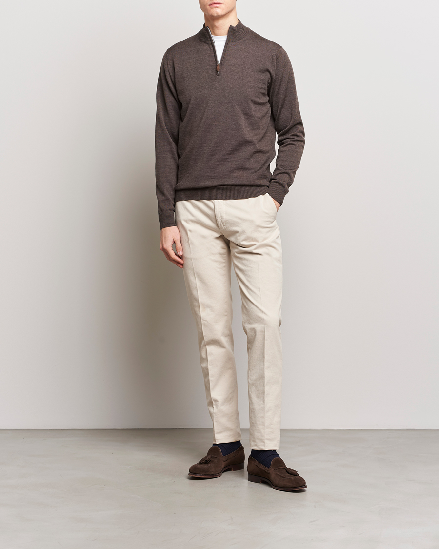Herr | Tröjor | Stenströms | Merino Half Zip Dark Brown