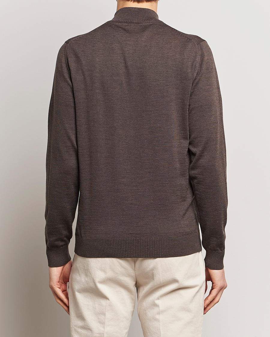 Herr | Tröjor | Stenströms | Merino Half Zip Dark Brown