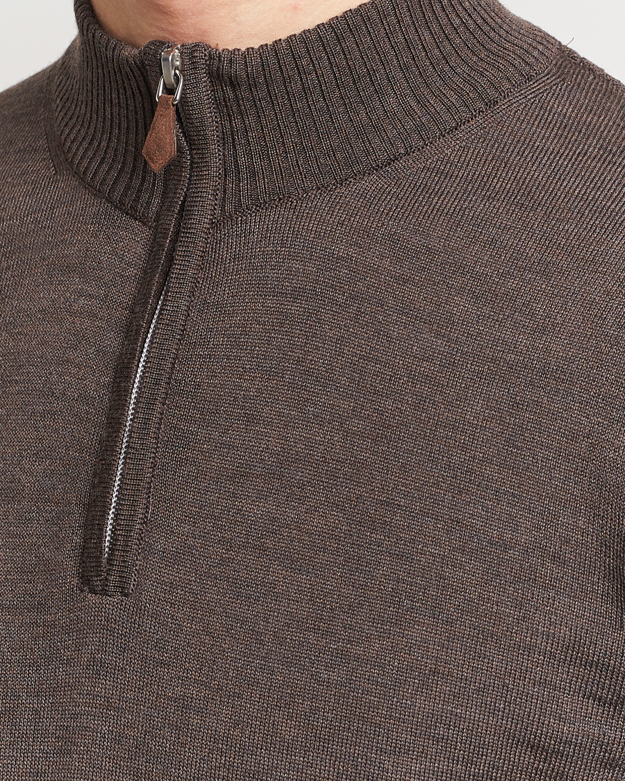 Herr | Tröjor | Stenströms | Merino Half Zip Dark Brown