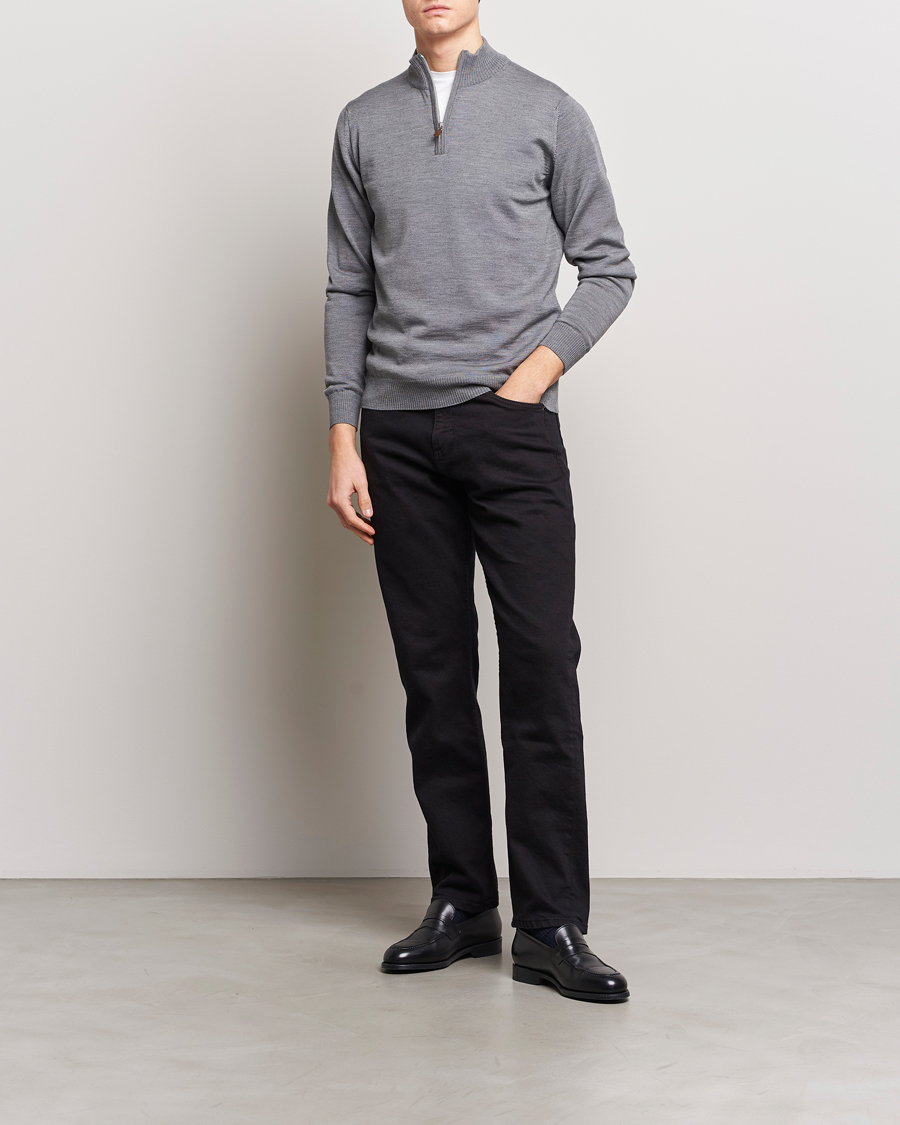 Herr | Tröjor | Stenströms | Merino Wool Half Zip Mid Grey