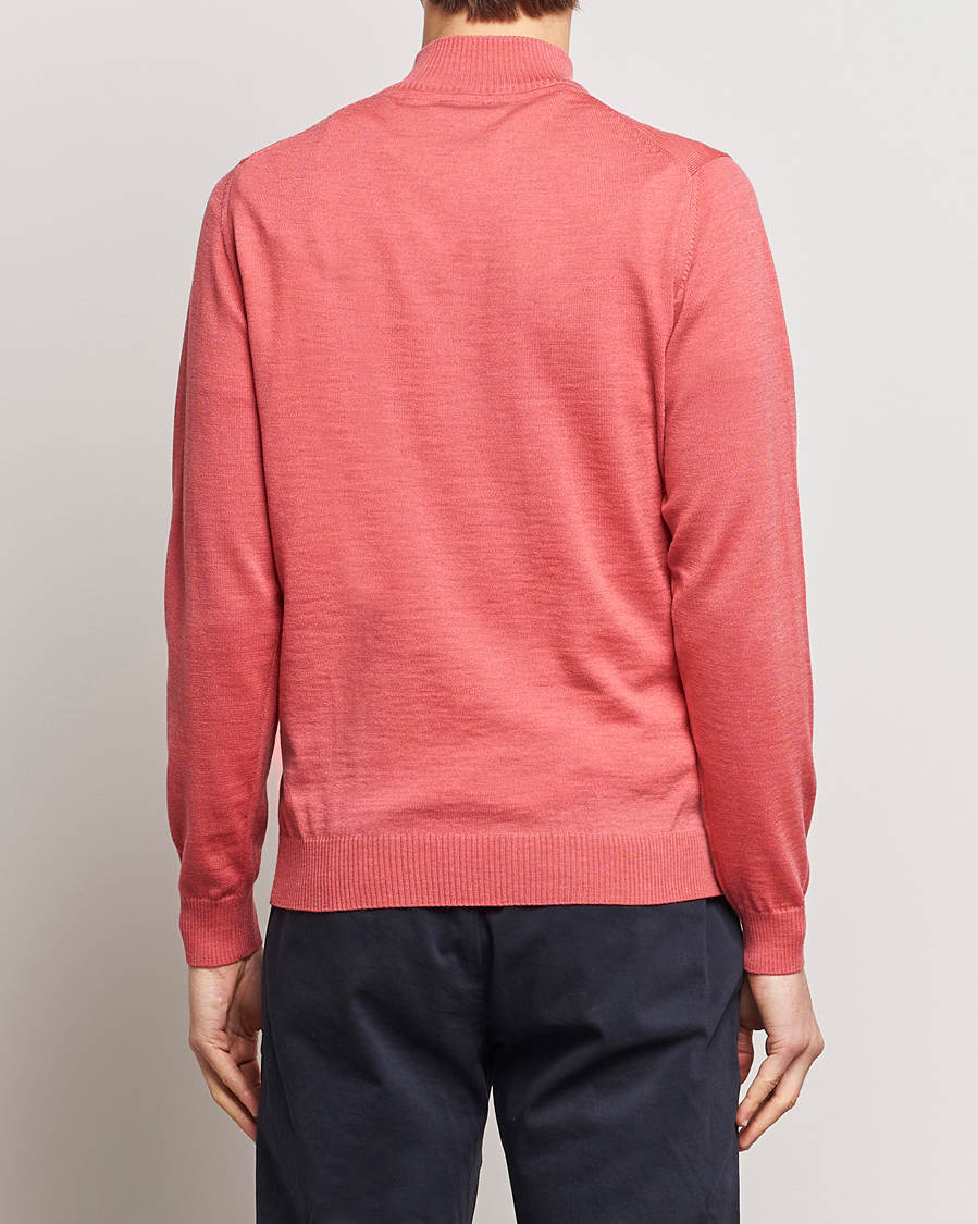 Herr | Tröjor | Stenströms | Merino Wool Half Zip Coral Red