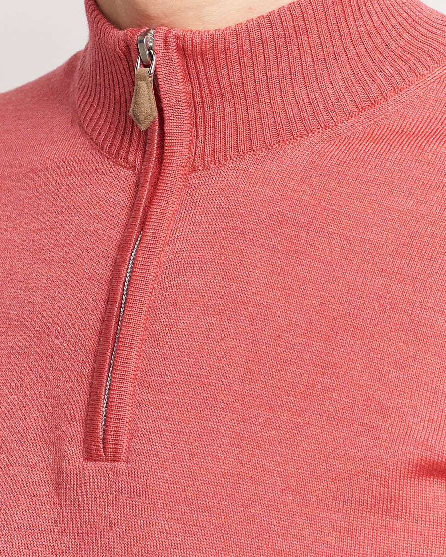 Herr | Tröjor | Stenströms | Merino Wool Half Zip Coral Red