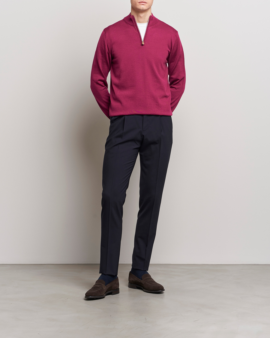 Herr | Tröjor | Stenströms | Merino Wool Half Zip Wine