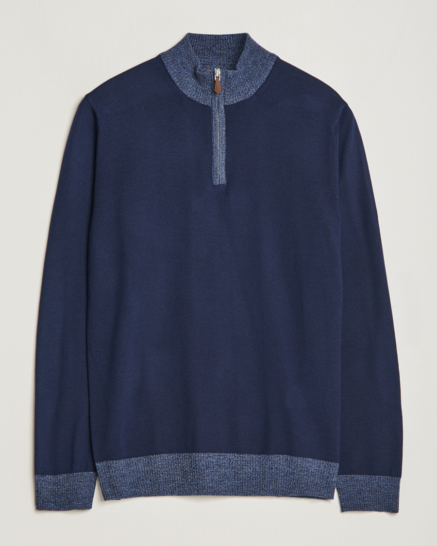 Herr | Tröjor | Stenströms | Merino Contrast Half Zip Navy