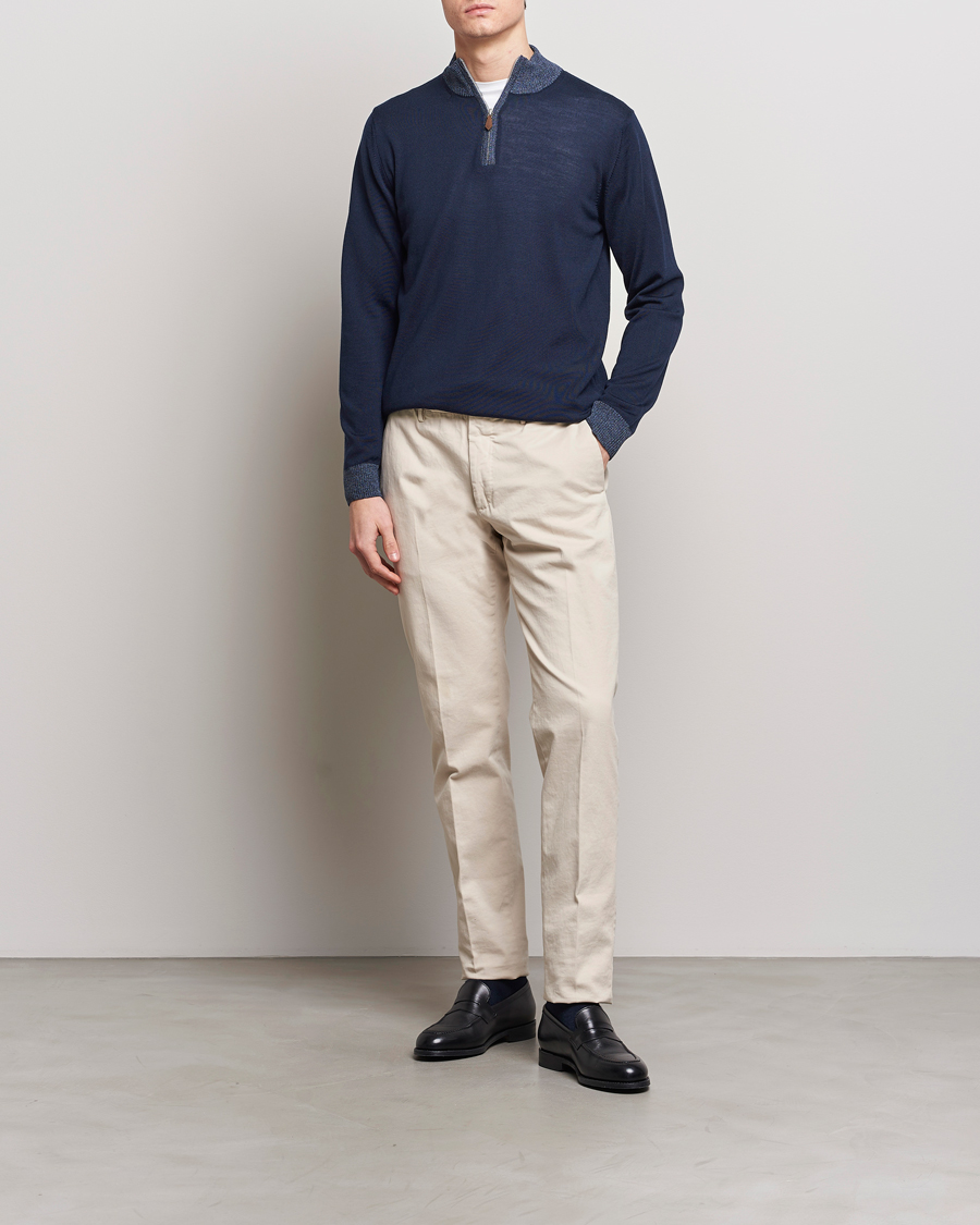 Herr | Tröjor | Stenströms | Merino Contrast Half Zip Navy