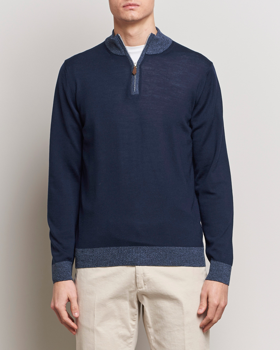 Herr | Lojalitetserbjudande | Stenströms | Merino Contrast Half Zip Navy