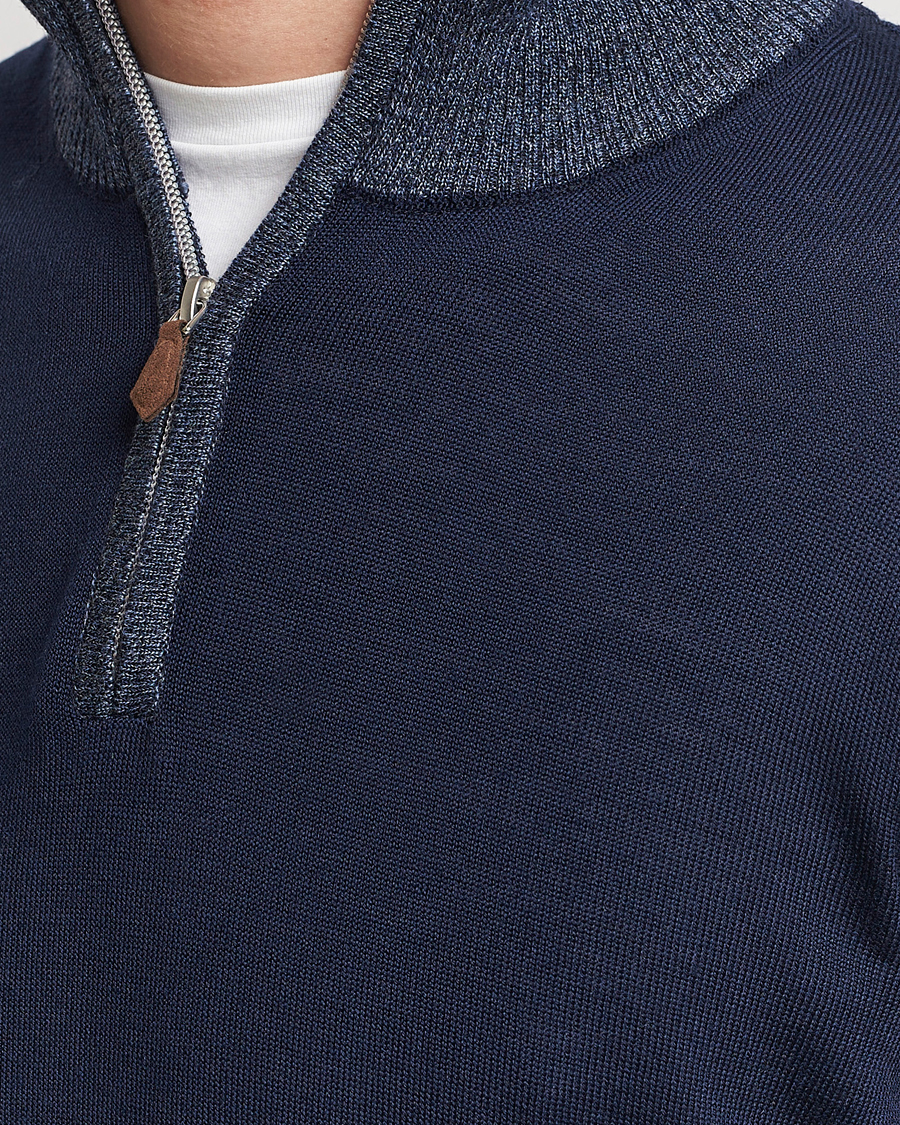 Herr | Tröjor | Stenströms | Merino Contrast Half Zip Navy