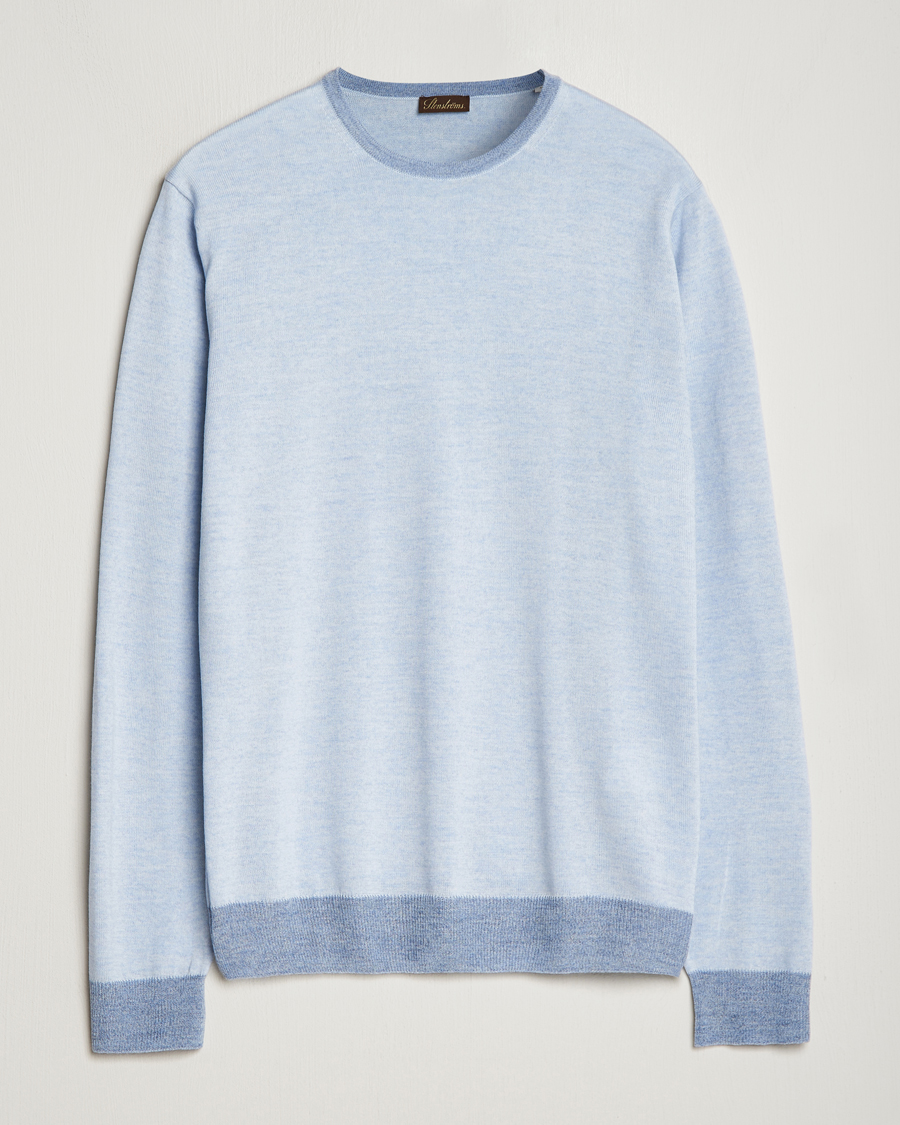 Herr | Tröjor | Stenströms | Merino Contrast Crew Neck Light Blue
