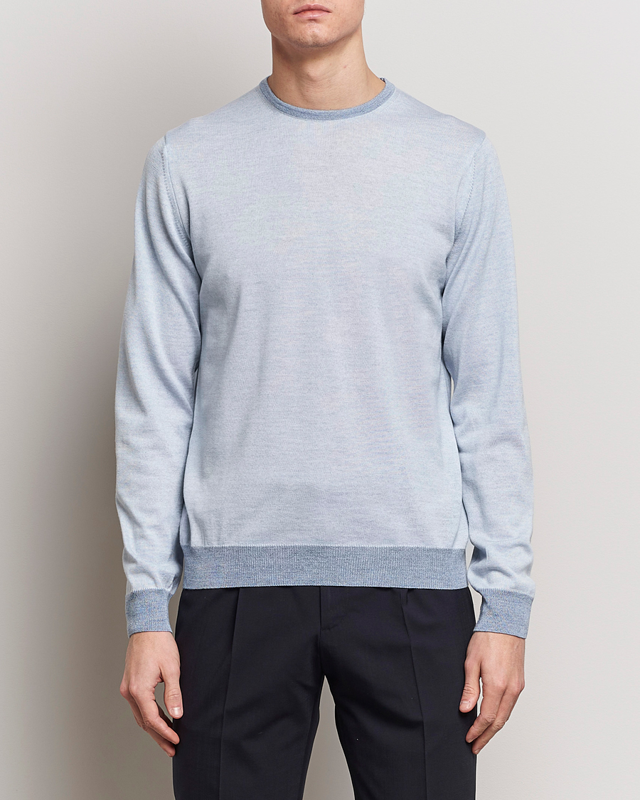 Herr | Lojalitetserbjudande | Stenströms | Merino Contrast Crew Neck Light Blue