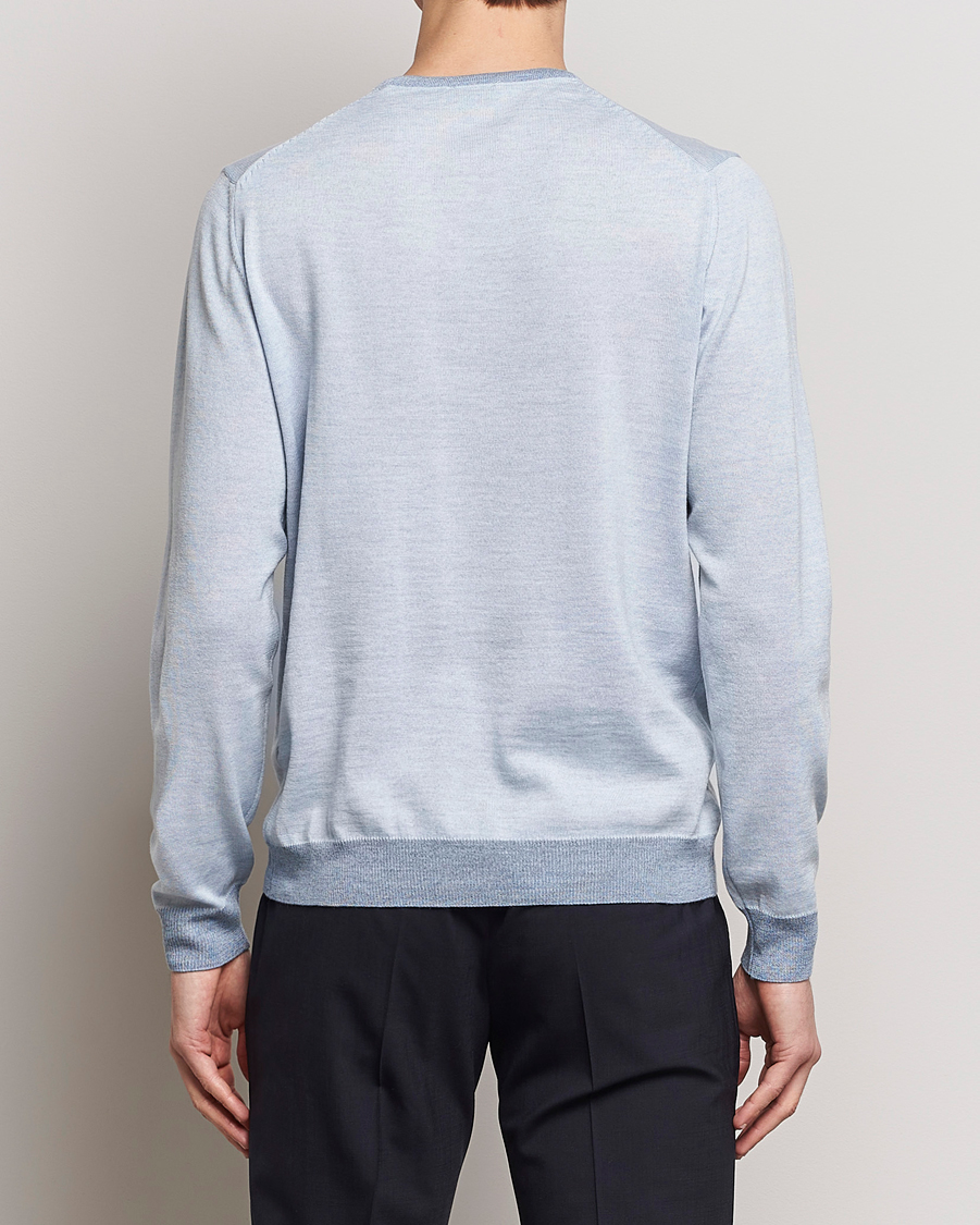 Herr | Tröjor | Stenströms | Merino Contrast Crew Neck Light Blue