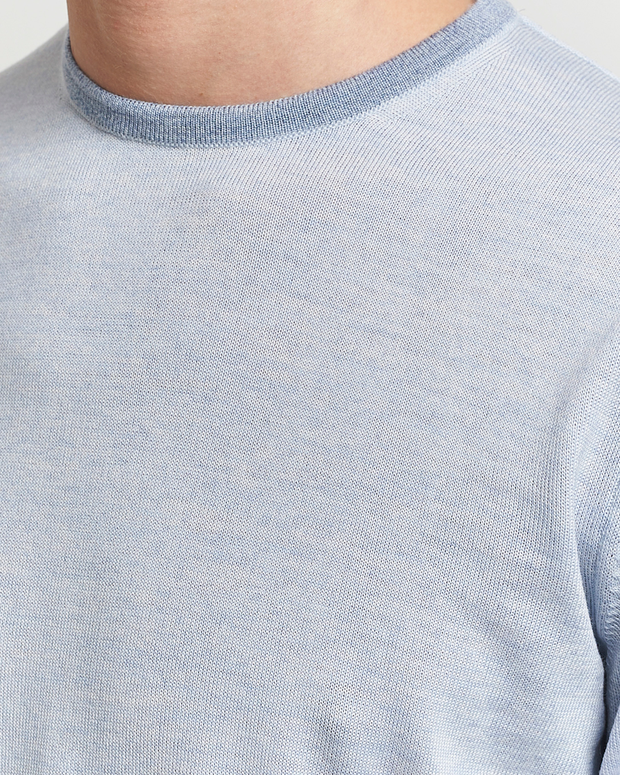 Herr | Tröjor | Stenströms | Merino Contrast Crew Neck Light Blue