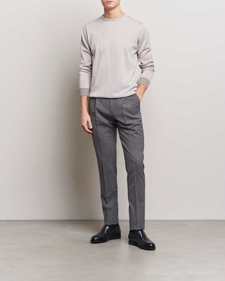 Herr | Tröjor | Stenströms | Merino Contrast Crew Neck Beige