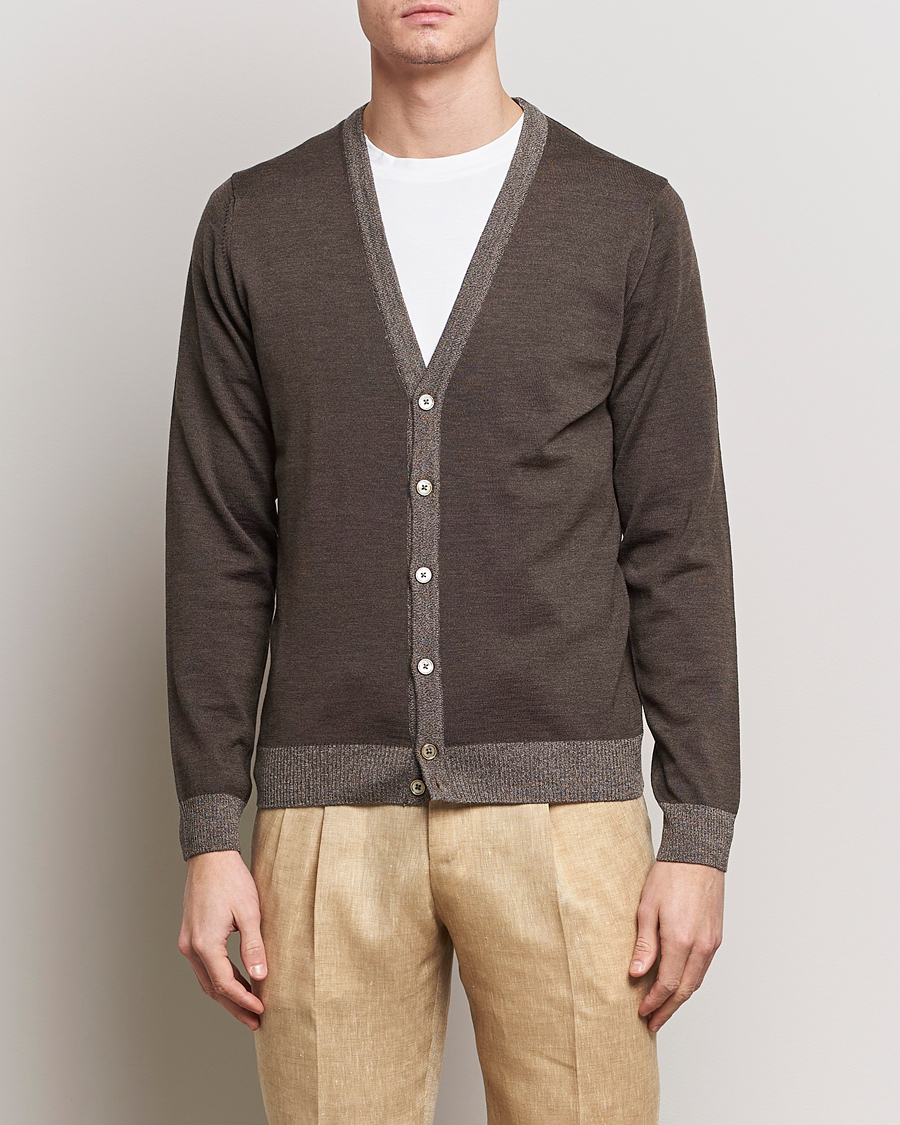 Herr | Cardigans | Stenströms | Merino Contrast Cardigan Brown