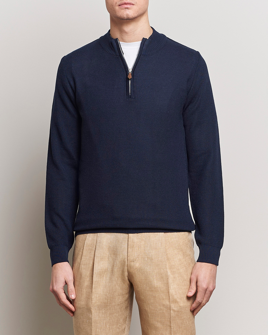 Herr | Realisation | Stenströms | Textured Merino Half Zip Navy