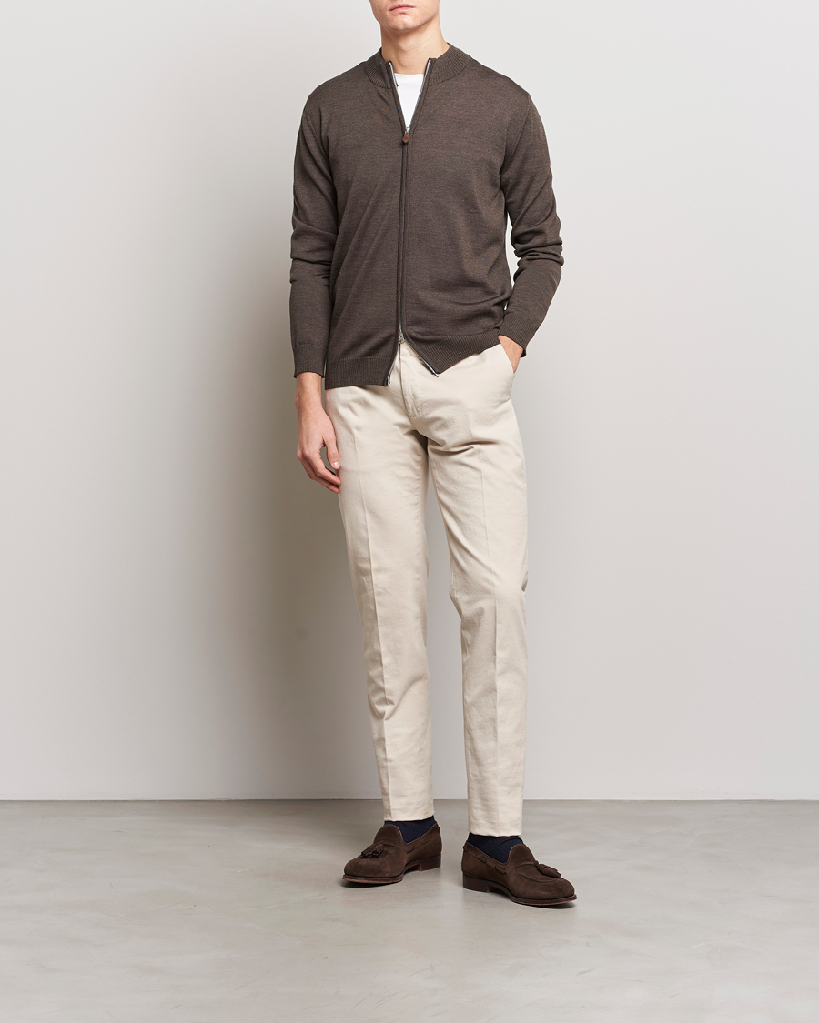 Herr | Tröjor | Stenströms | Merino Wool Full Zip Brown