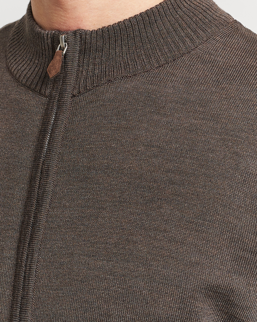 Herr | Tröjor | Stenströms | Merino Wool Full Zip Brown