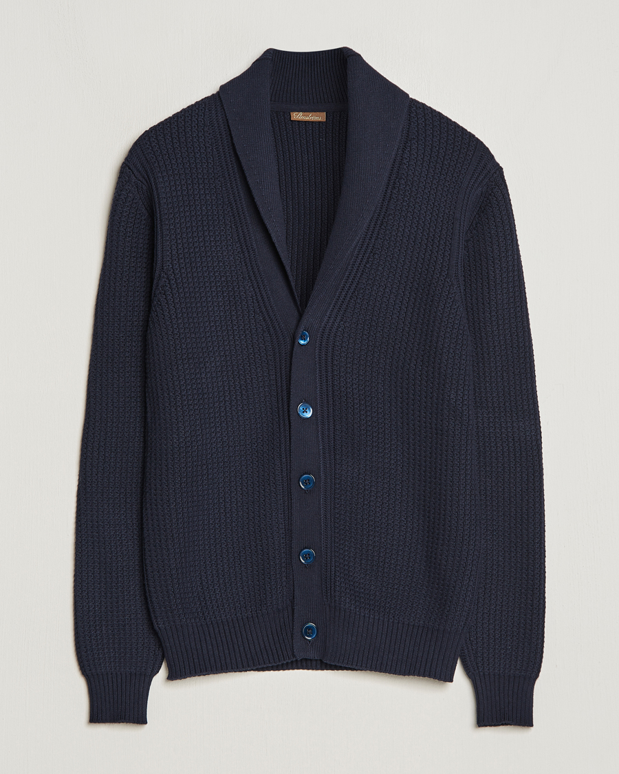 Herr | Tröjor | Stenströms | Cotton/Cashmere Shawl Cardigan Navy