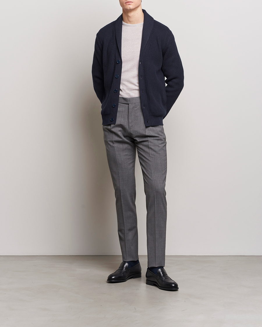 Herr | Tröjor | Stenströms | Cotton/Cashmere Shawl Cardigan Navy