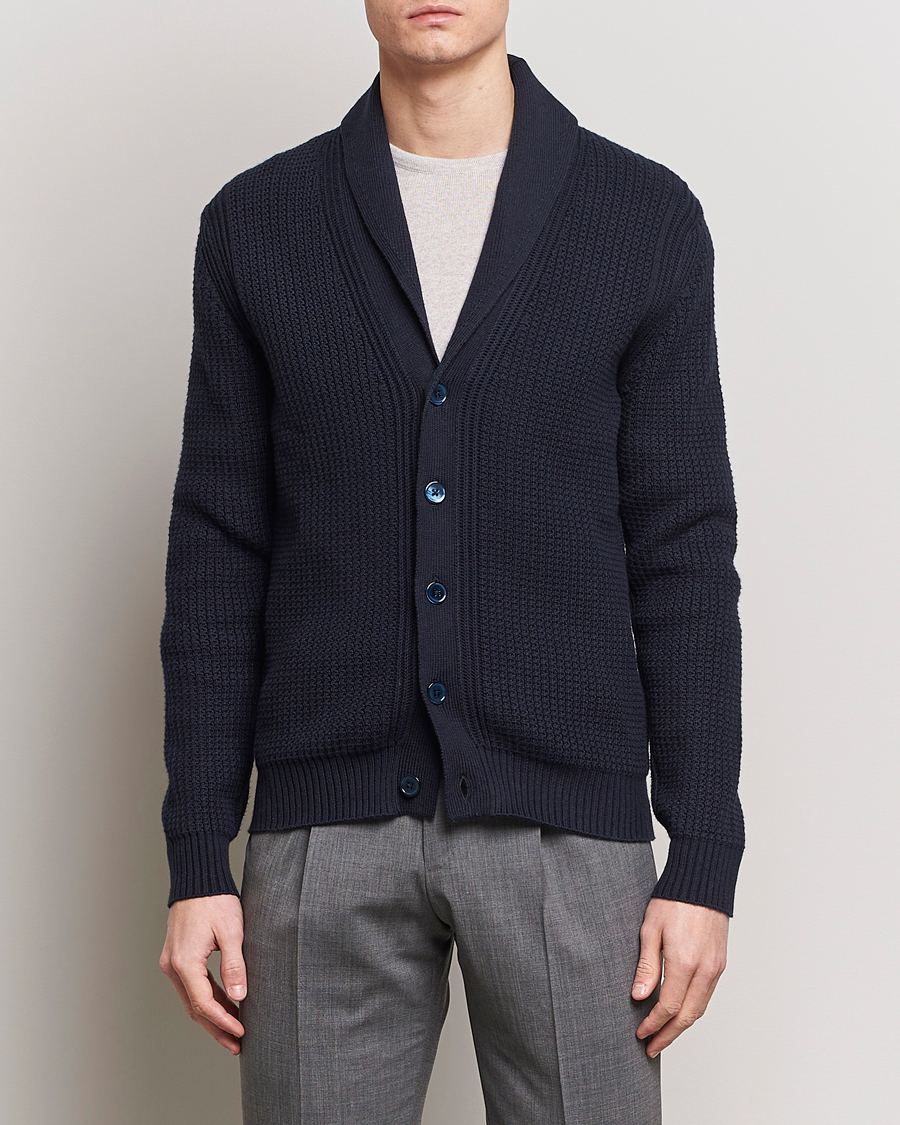 Herr | Tröjor | Stenströms | Cotton/Cashmere Shawl Cardigan Navy