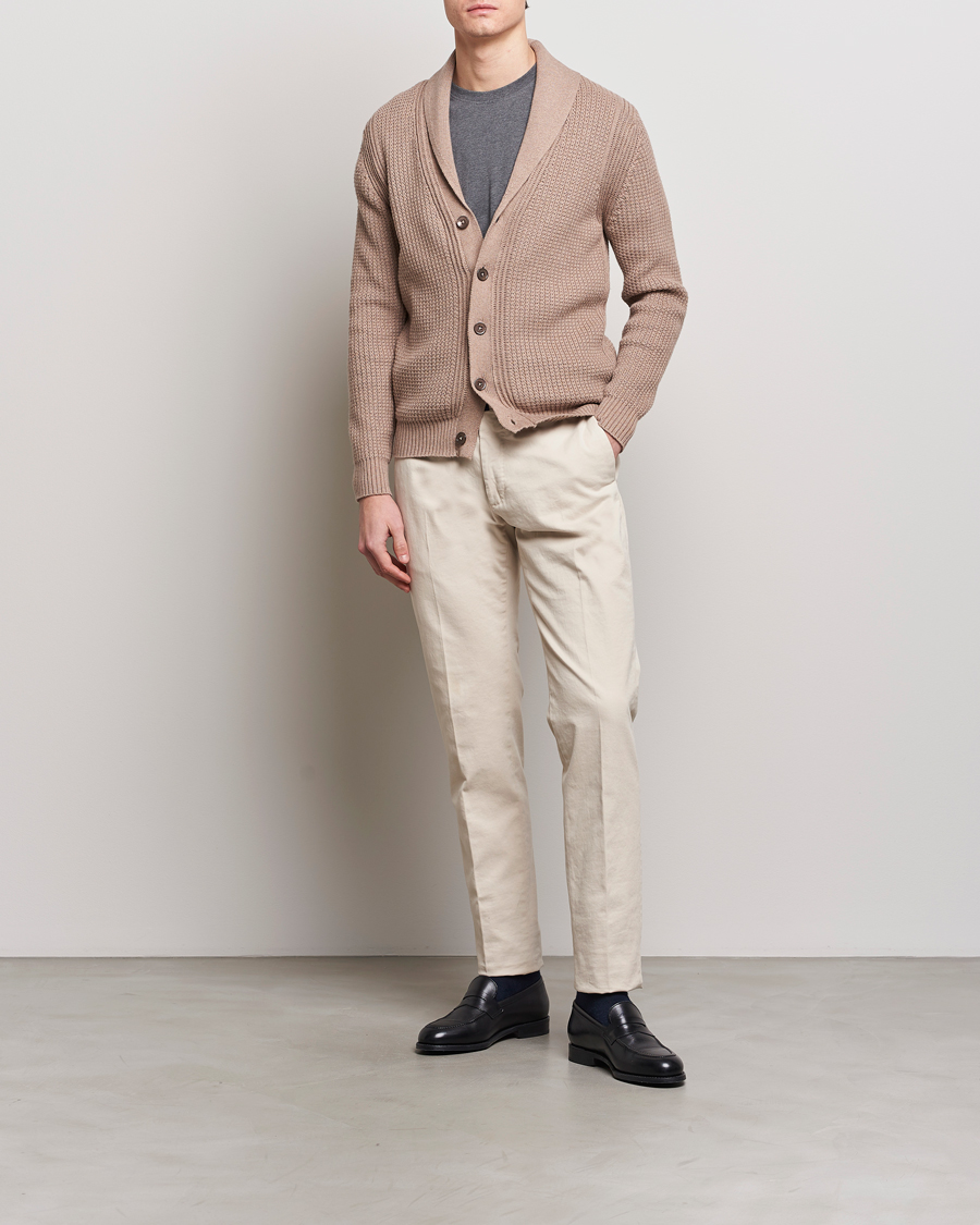 Herr | Tröjor | Stenströms | Cotton/Cashmere Shawl Cardigan Brown