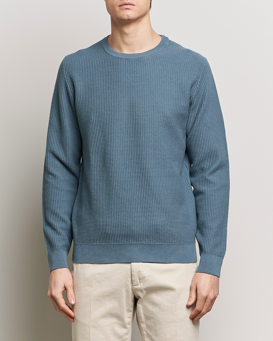 Herr | Stickade tröjor | Stenströms | Organic Cotton Crew Neck Mid Blue