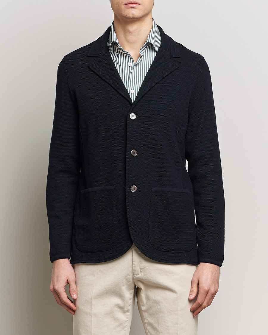 Herr | Stenströms | Stenströms | Merino Wool Texture Knitted Blazer Navy