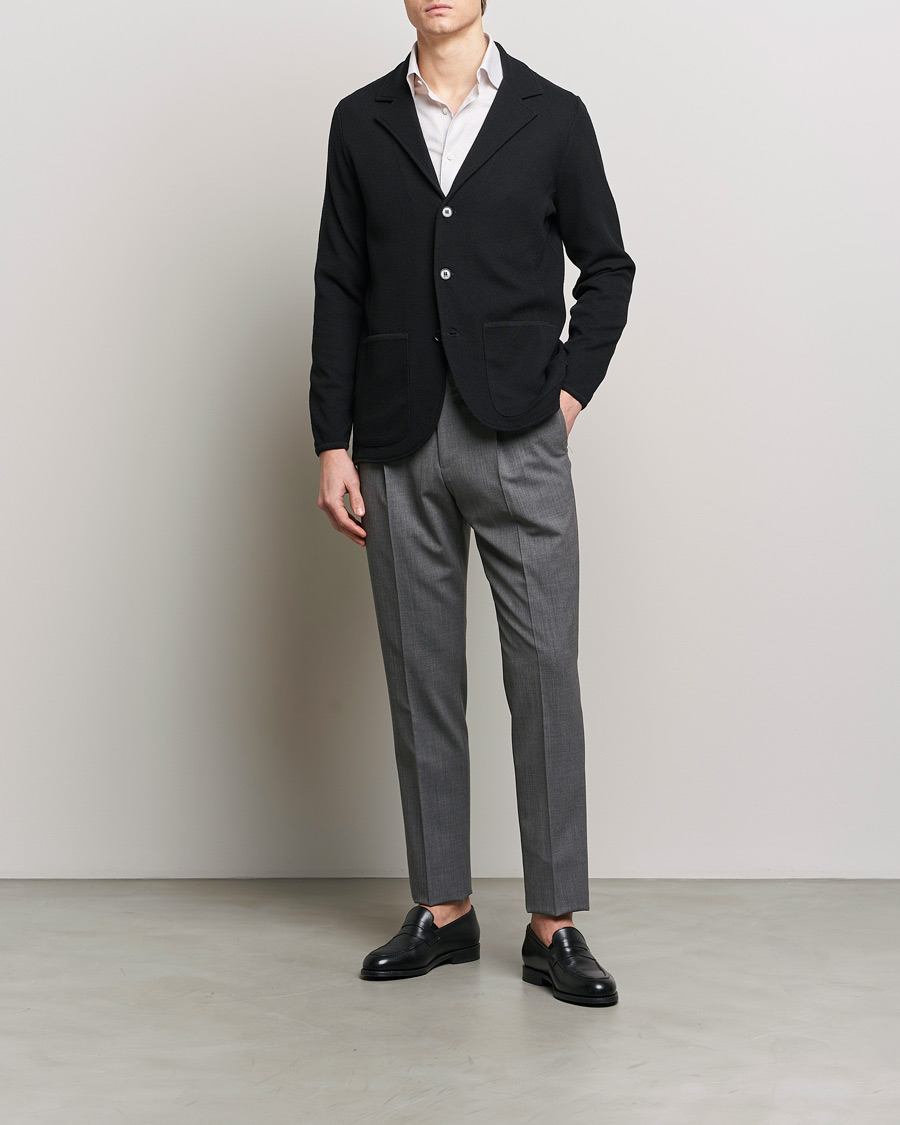 Herr | Kavajer | Stenströms | Merino Wool Texture Knitted Blazer Black