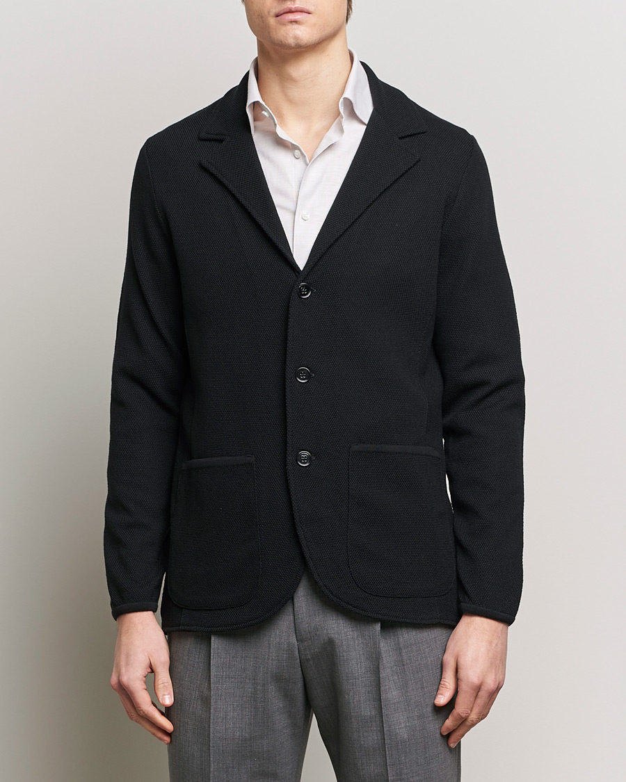 Herr | Stenströms | Stenströms | Merino Wool Texture Knitted Blazer Black