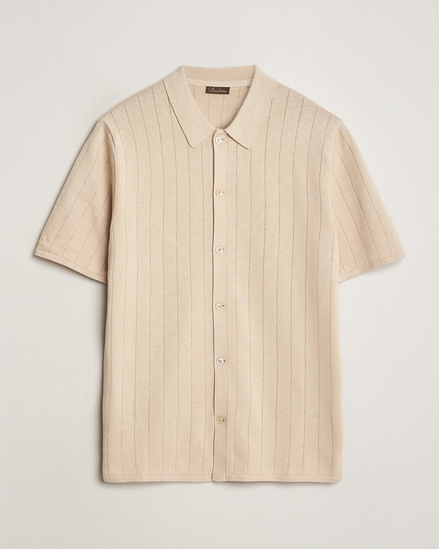 Herr | Pikéer | Stenströms | Linen/Cotton Rib Knitted Buttonthru Shirt Beige