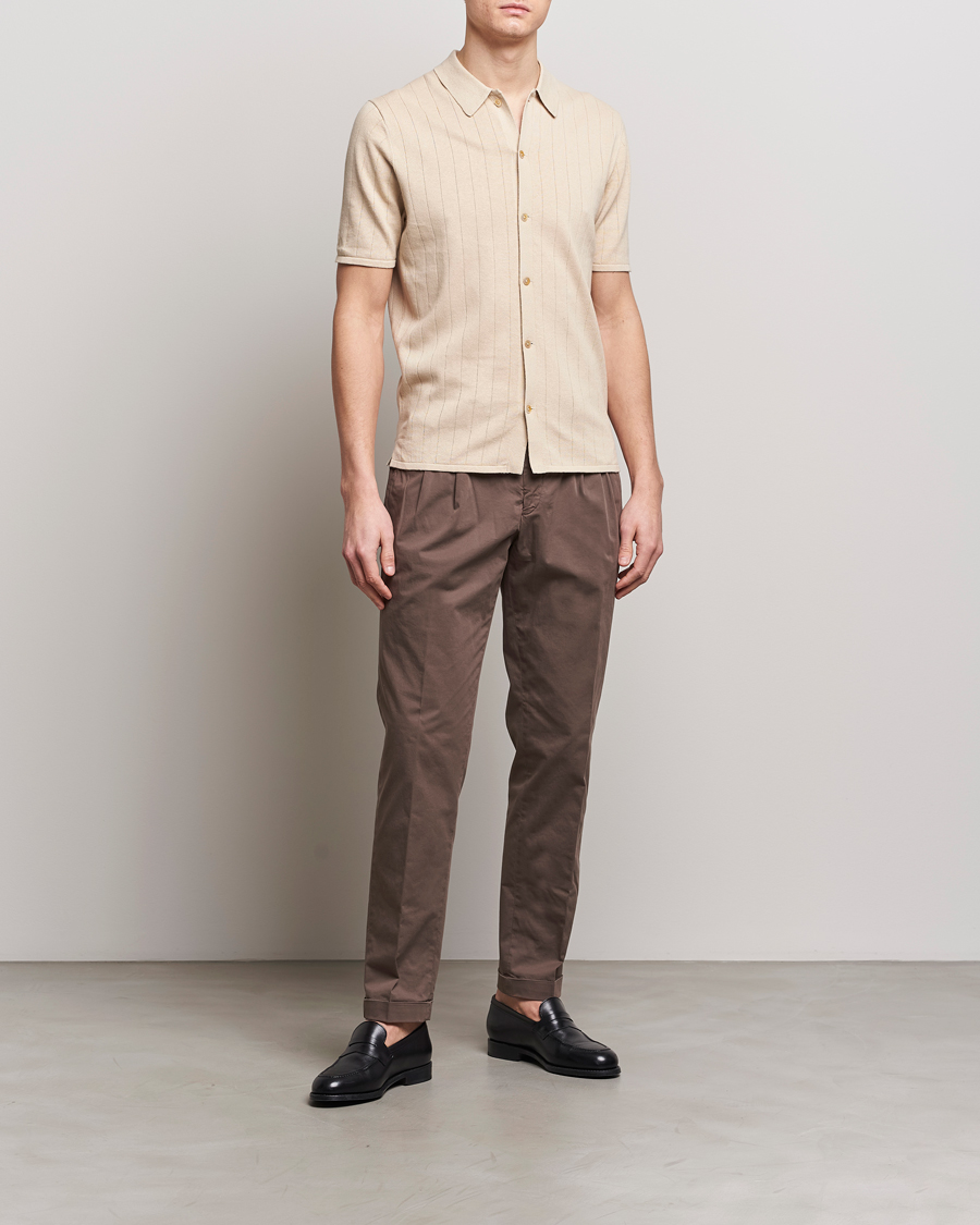Herr | Pikéer | Stenströms | Linen/Cotton Rib Knitted Buttonthru Shirt Beige