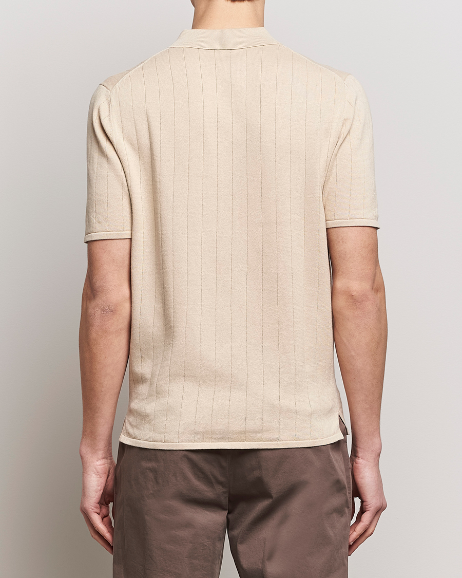 Herr | Pikéer | Stenströms | Linen/Cotton Rib Knitted Buttonthru Shirt Beige