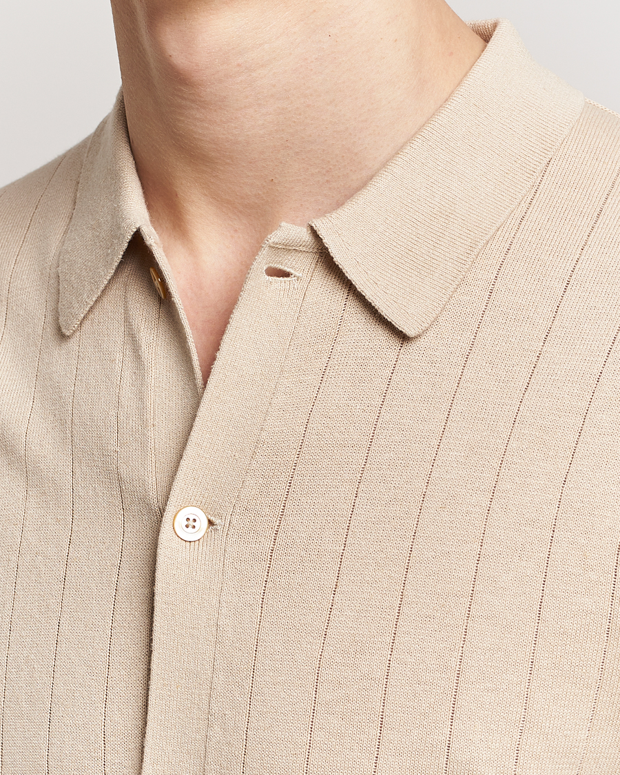 Herr | Pikéer | Stenströms | Linen/Cotton Rib Knitted Buttonthru Shirt Beige