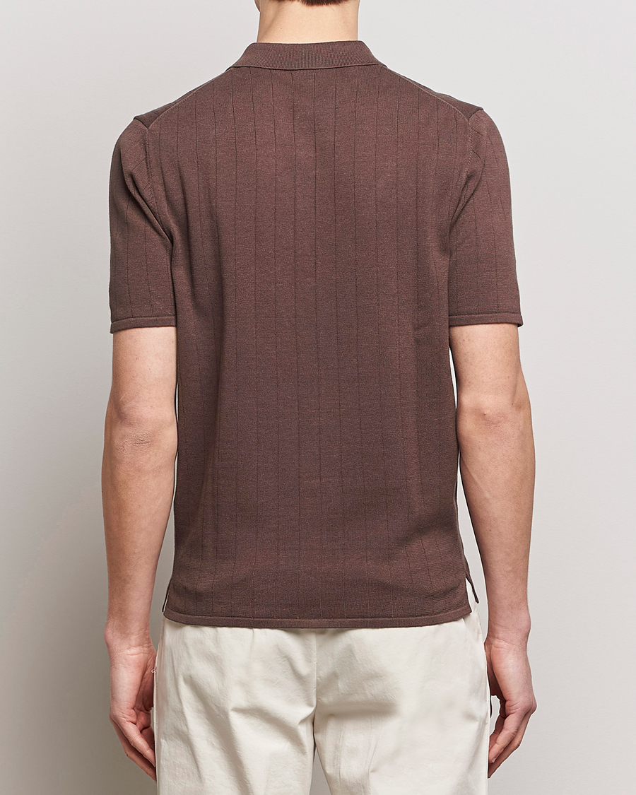 Herr | Pikéer | Stenströms | Linen/Cotton Rib Knitted Buttonthru Shirt Brown