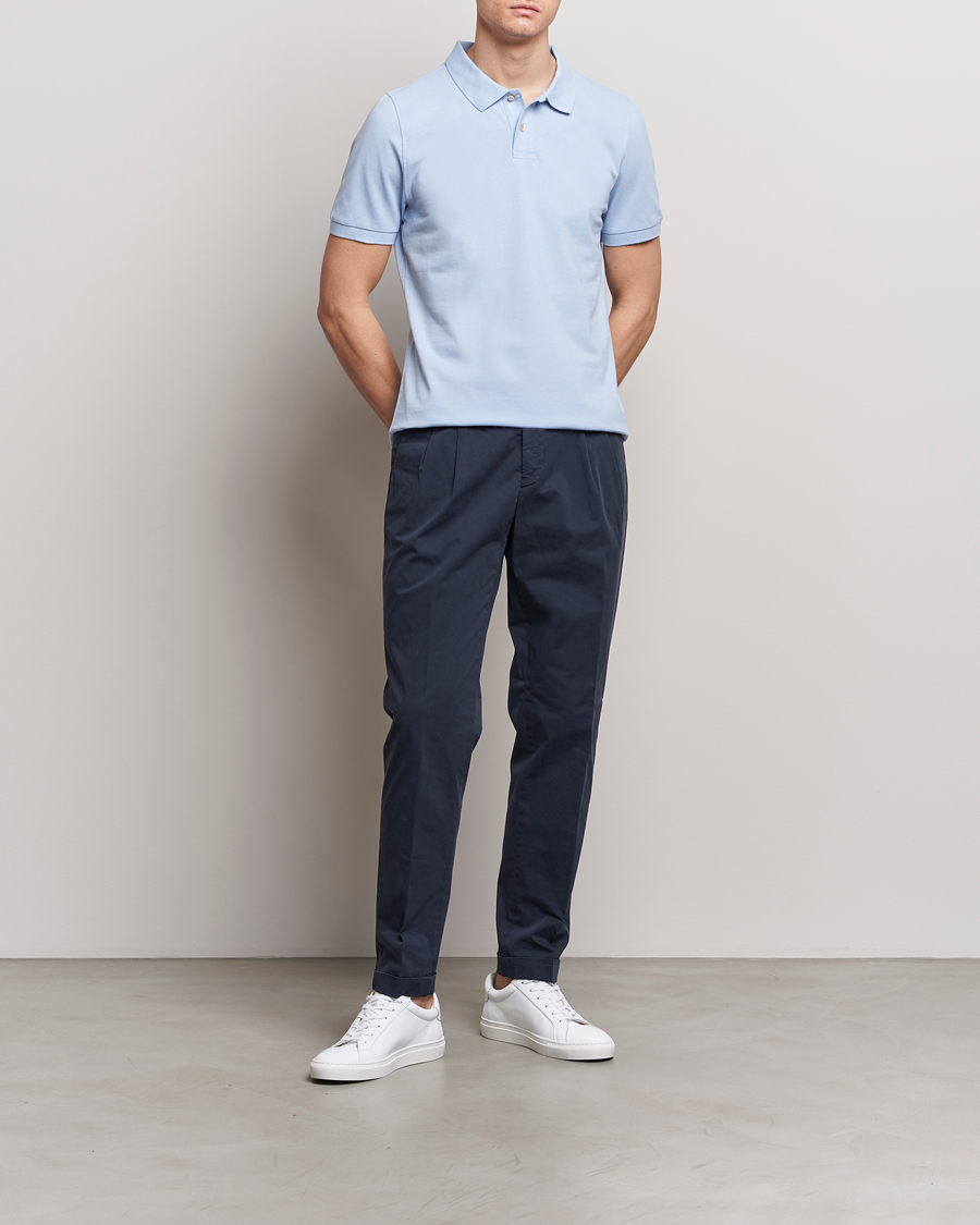 Herr | Pikéer | Stenströms | Organic Cotton Piquet Polo Shirt Light Blue