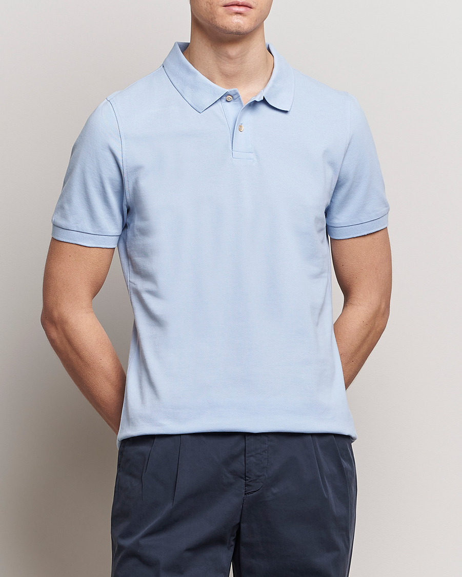 Herr | Avdelningar | Stenströms | Organic Cotton Piquet Polo Shirt Light Blue