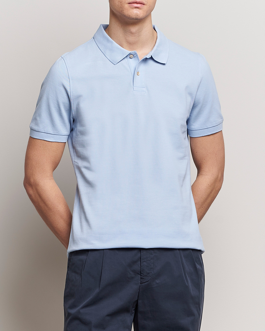 Herr | Business & Beyond | Stenströms | Organic Cotton Piquet Polo Shirt Light Blue