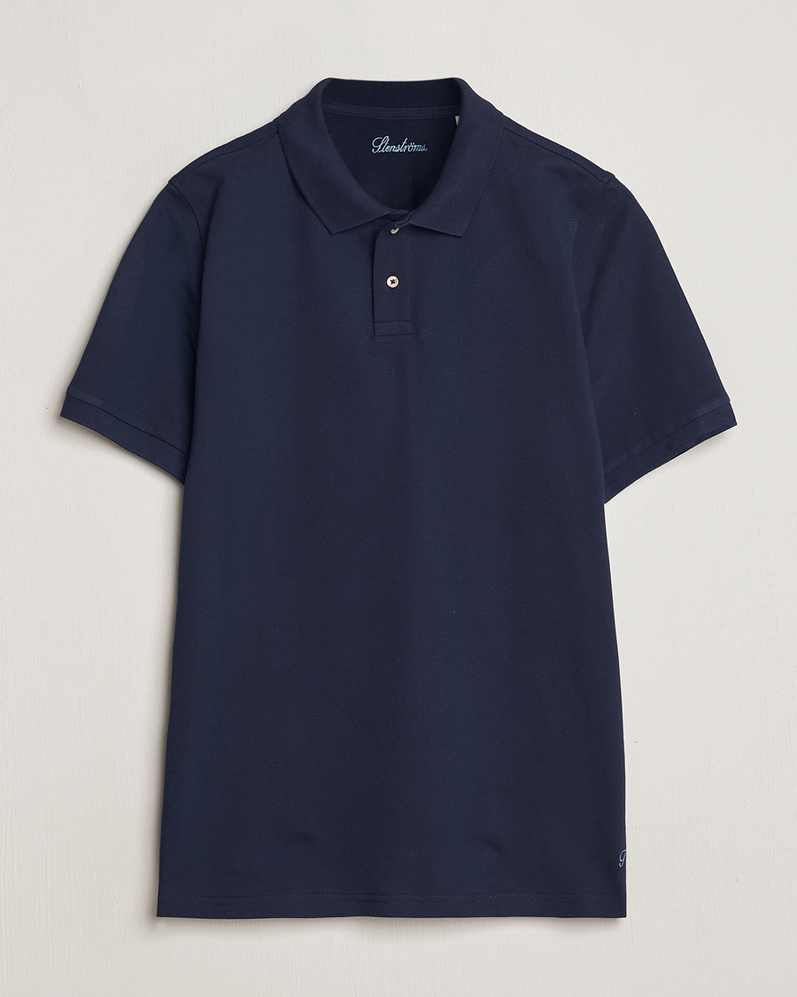 Herr | Pikéer | Stenströms | Organic Cotton Piquet Polo Shirt Navy