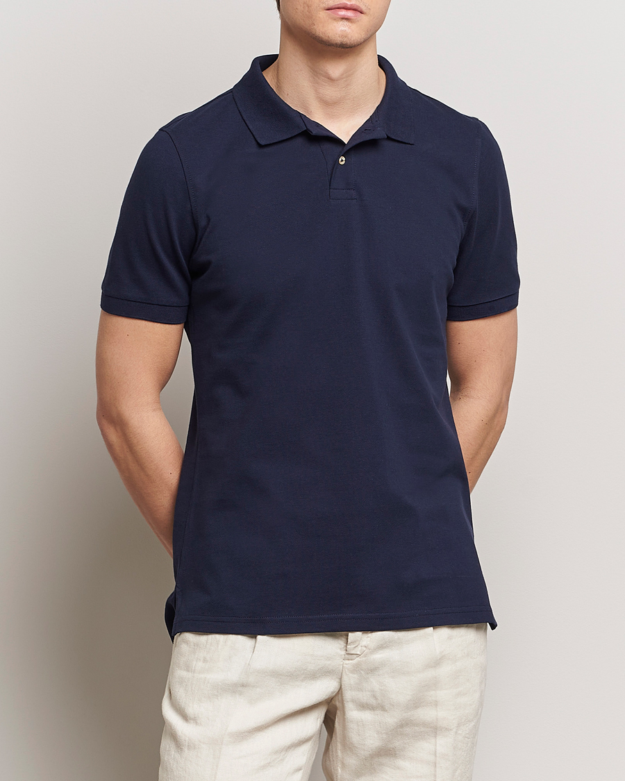 Herr | Kortärmade pikéer | Stenströms | Organic Cotton Piquet Polo Shirt Navy