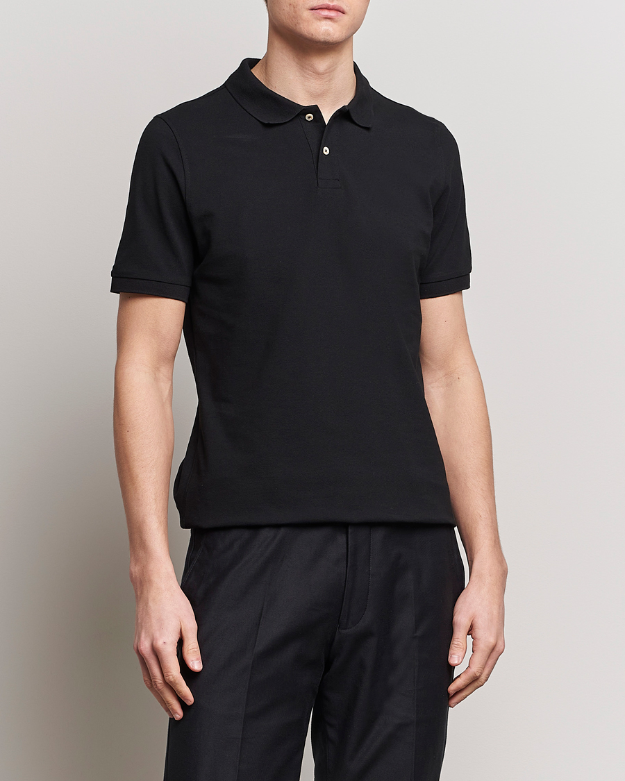 Herr | Stenströms | Stenströms | Organic Cotton Piquet Polo Shirt Black