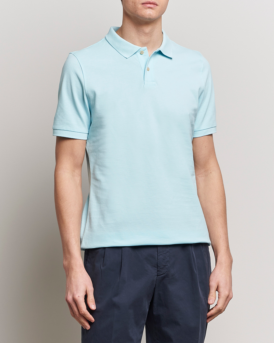 Herr | Kläder | Stenströms | Organic Cotton Piquet Polo Shirt Aqua Blue