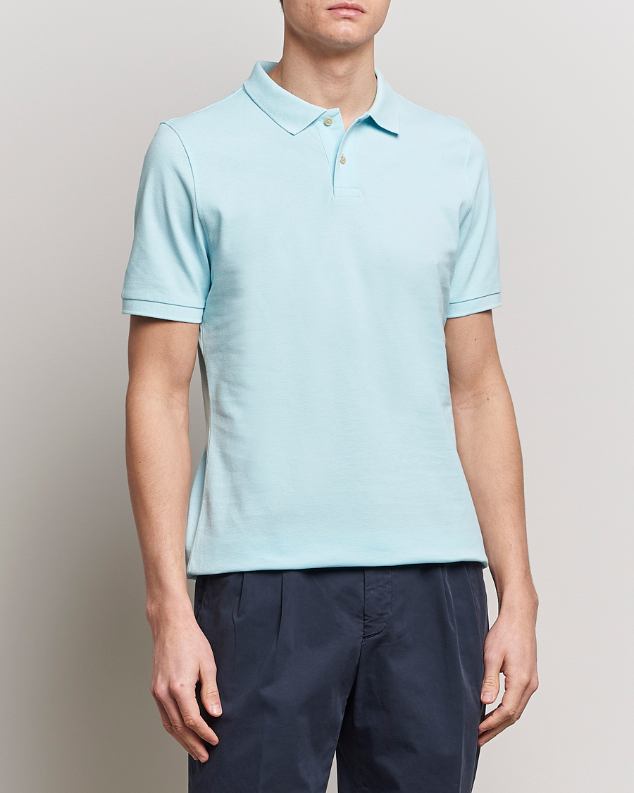 Herr | Business & Beyond | Stenströms | Organic Cotton Piquet Polo Shirt Aqua Blue