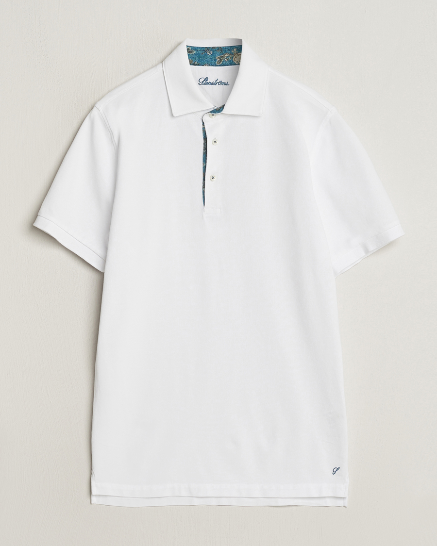Herr | Pikéer | Stenströms | Cotton Pique Contrast Polo Shirt White