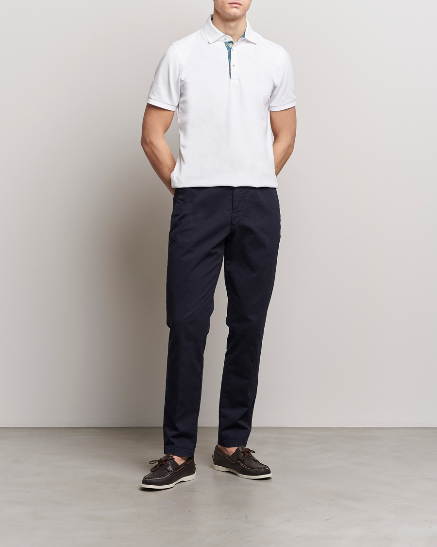 Herr | Pikéer | Stenströms | Cotton Pique Contrast Polo Shirt White