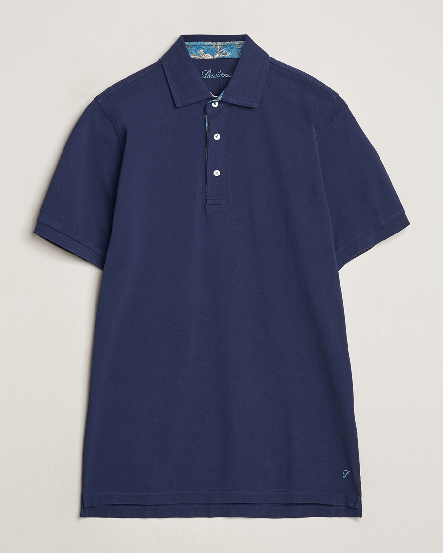 Herr | Pikéer | Stenströms | Cotton Pique Contrast Polo Shirt Navy