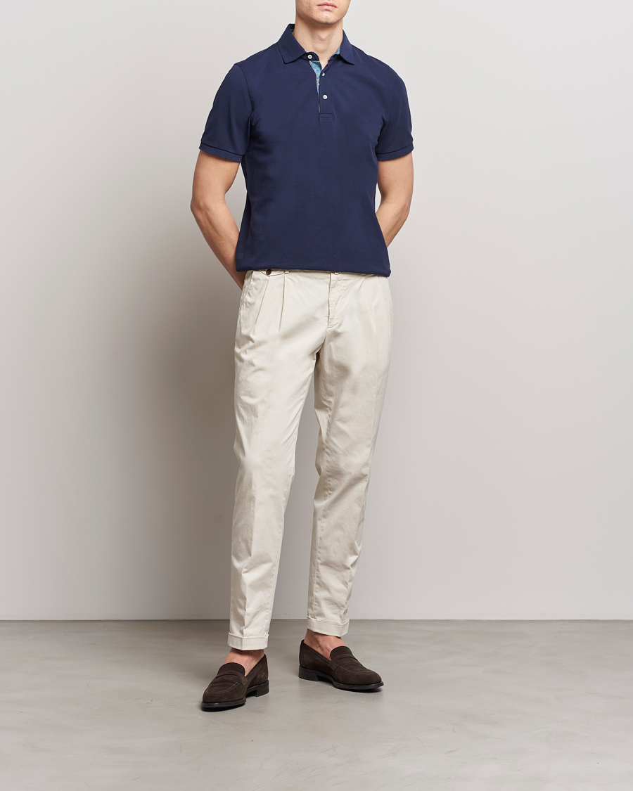 Herr | Pikéer | Stenströms | Cotton Pique Contrast Polo Shirt Navy