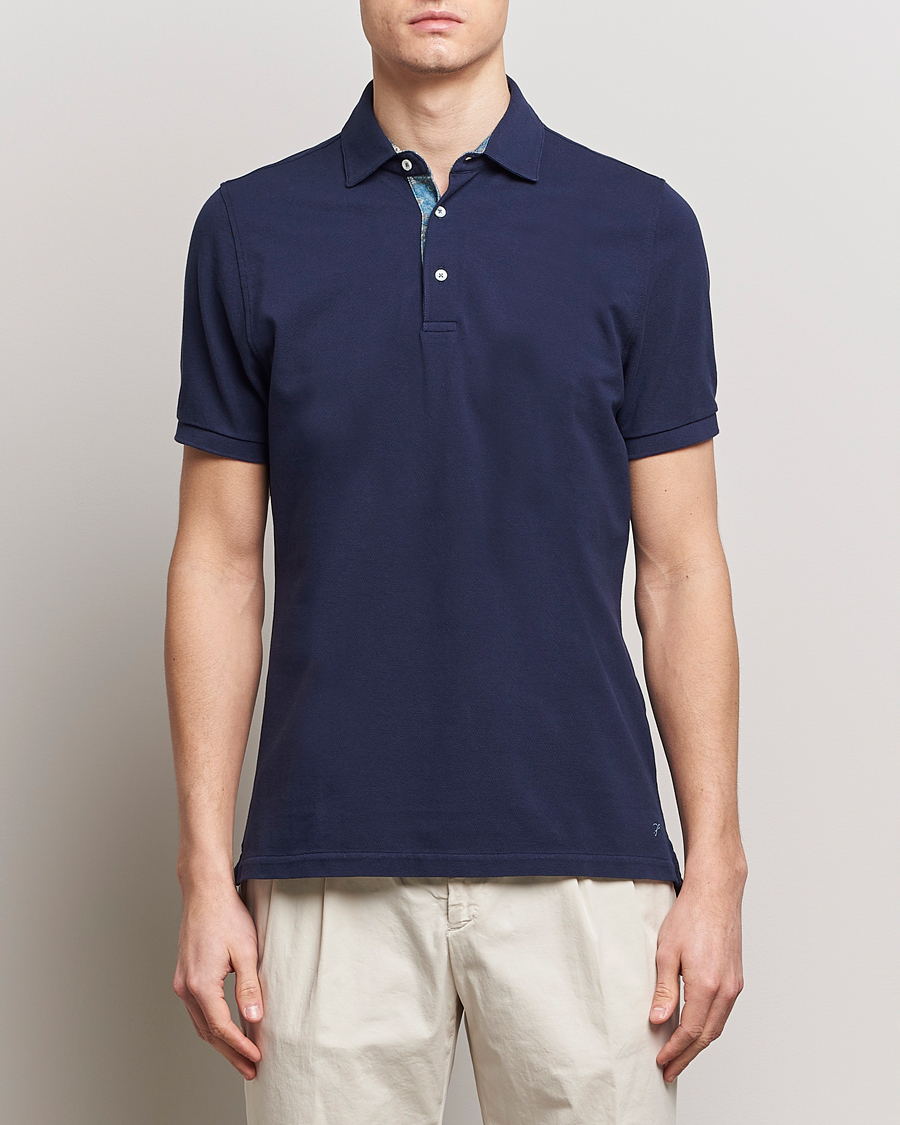 Herr | Business & Beyond | Stenströms | Cotton Pique Contrast Polo Shirt Navy