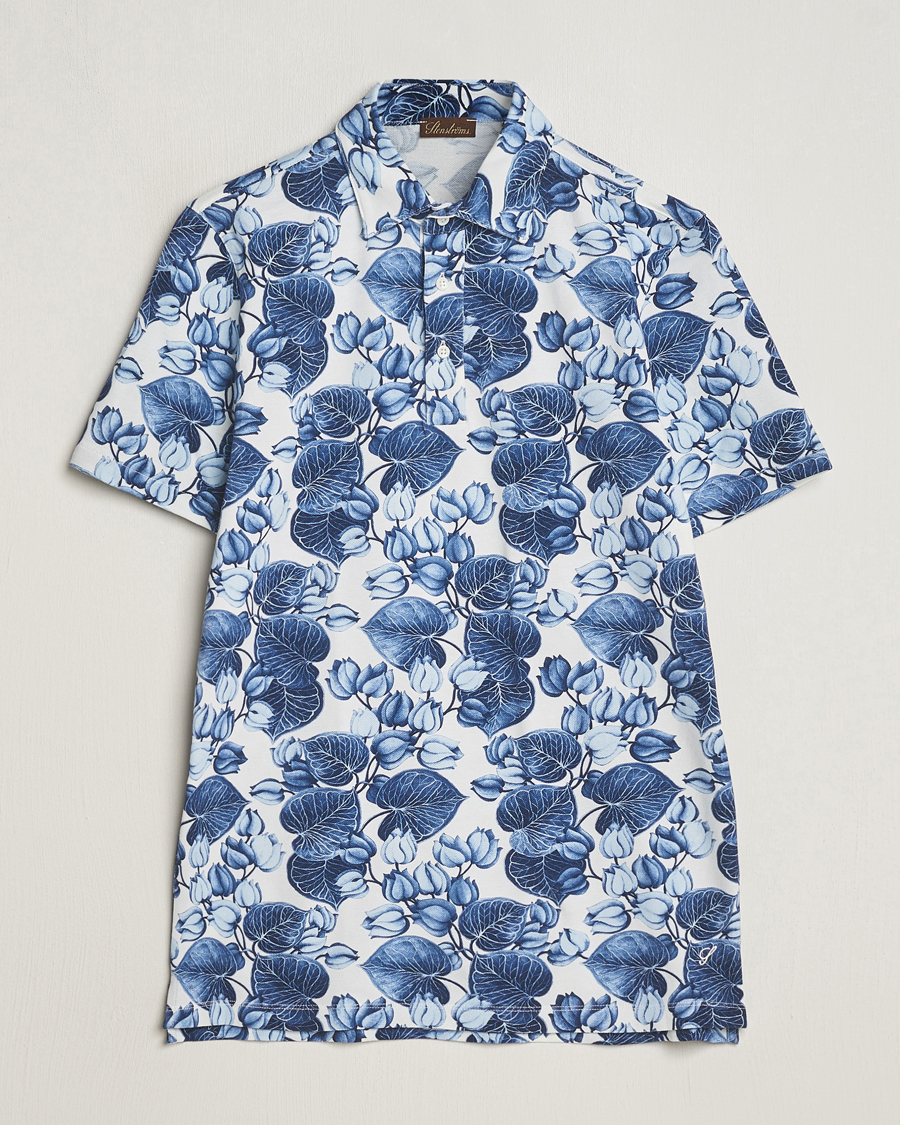 Herr | Pikéer | Stenströms | Cotton Pique Printed Polo Shirt Blue
