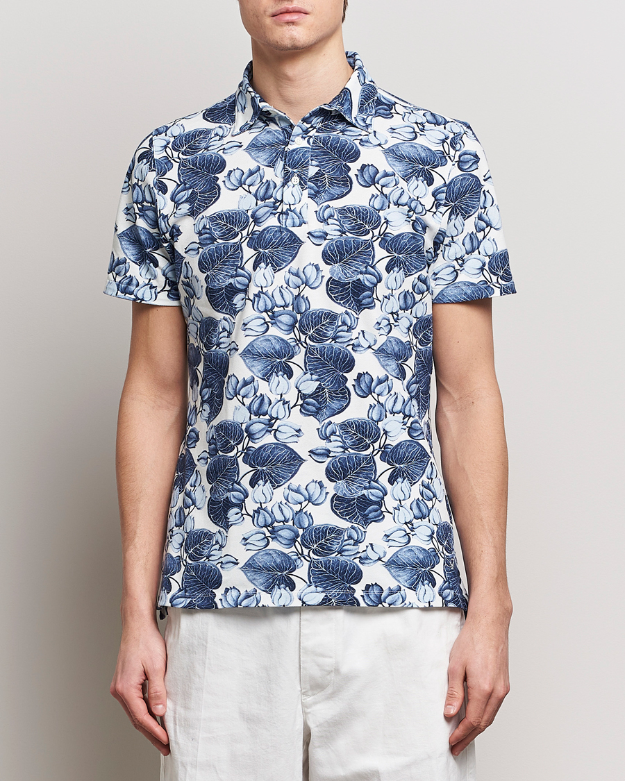 Herr | Kläder | Stenströms | Cotton Pique Printed Polo Shirt Blue