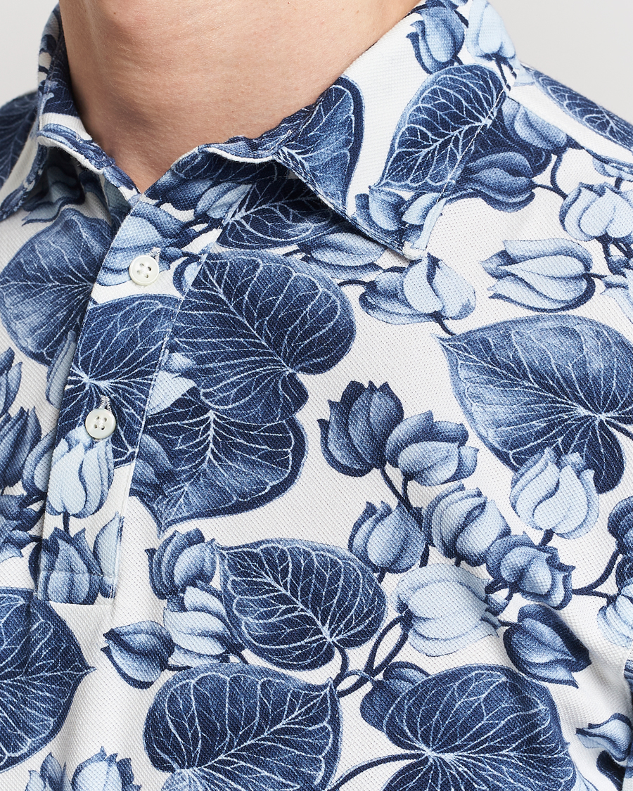 Herr | Pikéer | Stenströms | Cotton Pique Printed Polo Shirt Blue